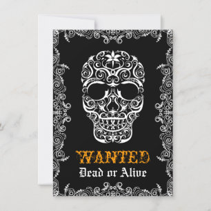 Wanted Dead or Alive Halloween Skull Invitation