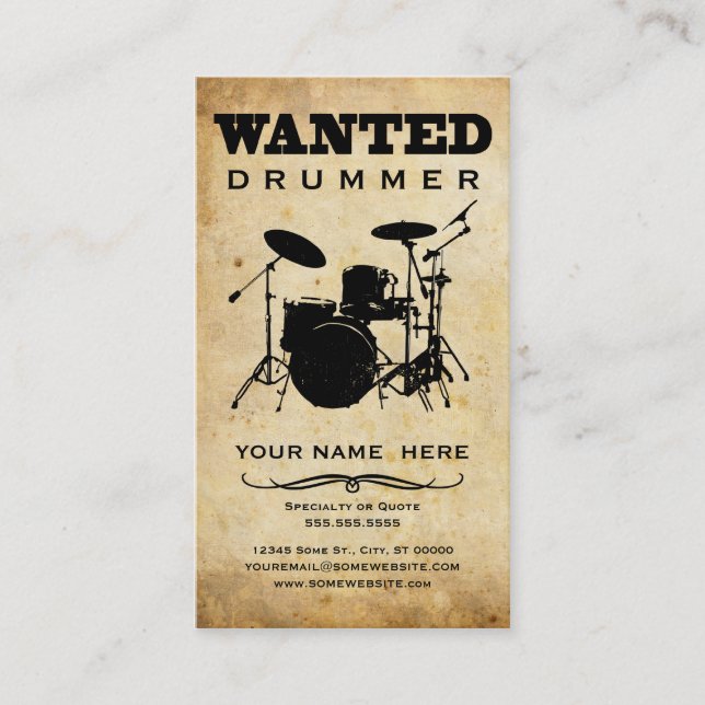 wanted : drummer business card (Front)