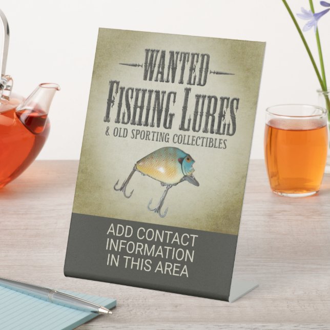 WANTED: Fishing Lures and Sporting Collectibles Pedestal Sign (In SItu)
