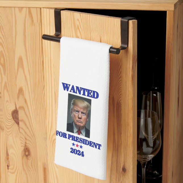 Wanted for President 2024 Donald Trump Tea Towel (Thirds Fold)
