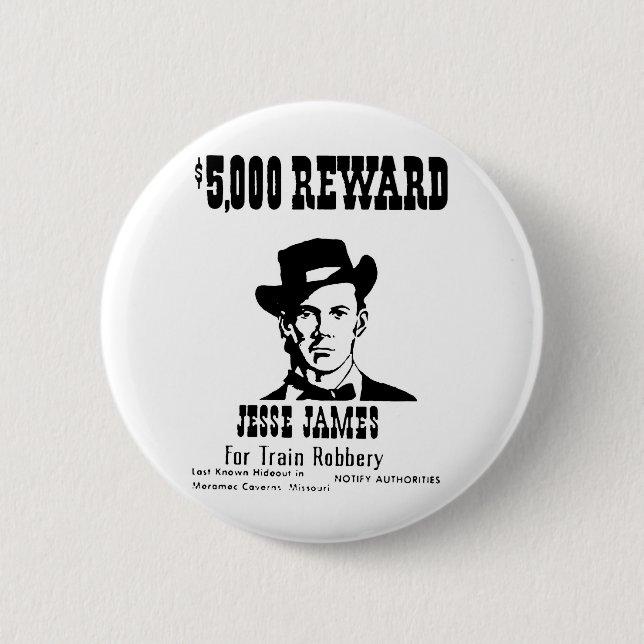 Wanted Jesse James 6 Cm Round Badge (Front)