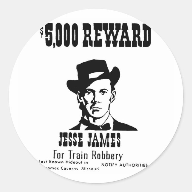 Wanted Jesse James Classic Round Sticker (Front)