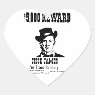 Wanted Jesse James Heart Sticker