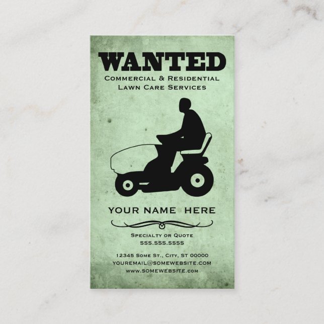 wanted : lawn care services business card (Front)