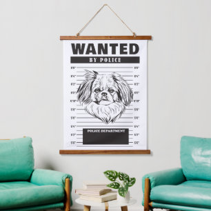 Wanted Mugshot of Pekingese Dog Hanging Tapestry