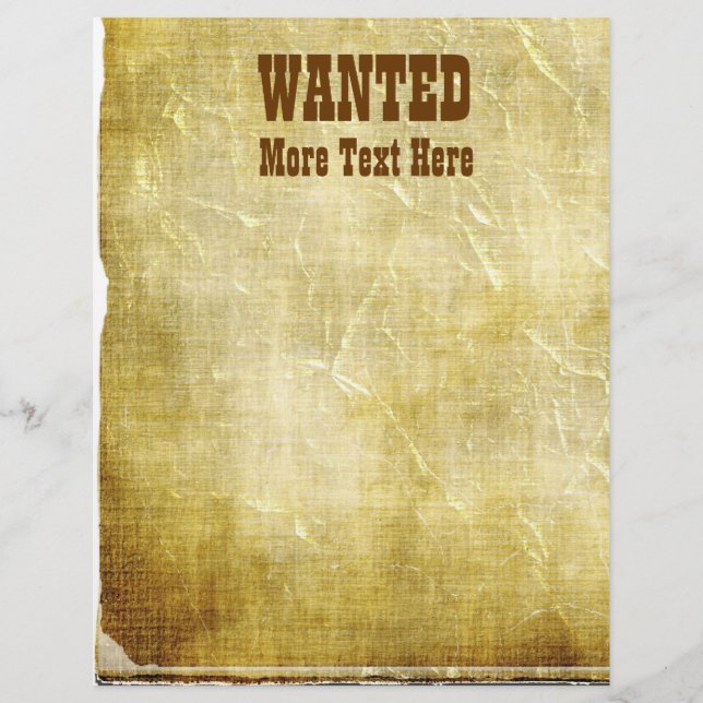 Wanted Old West Theme Letterhead Stationery (Front)
