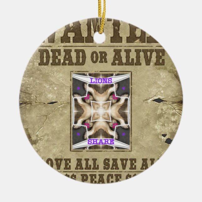 Wanted Peace Ceramic Tree Decoration (Front)