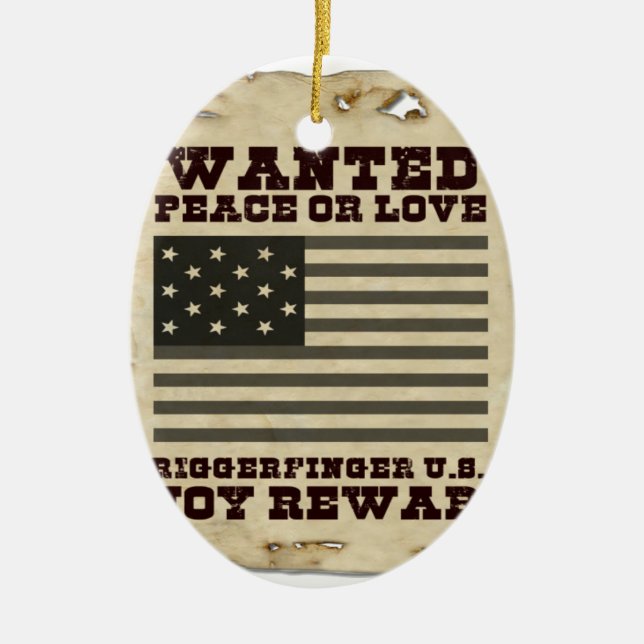 Wanted Peace Inspired Text Design Ceramic Tree Decoration (Front)