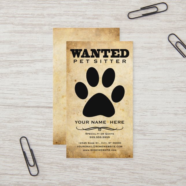 wanted pet sitter business card (Front/Back In Situ)