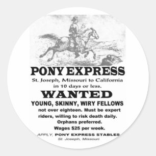 Wanted Pony Express Rider Classic Round Sticker
