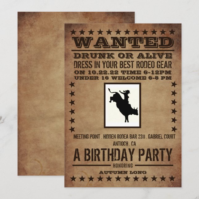 Wanted Poster, Classic Western Birthday Invitation (Front/Back)