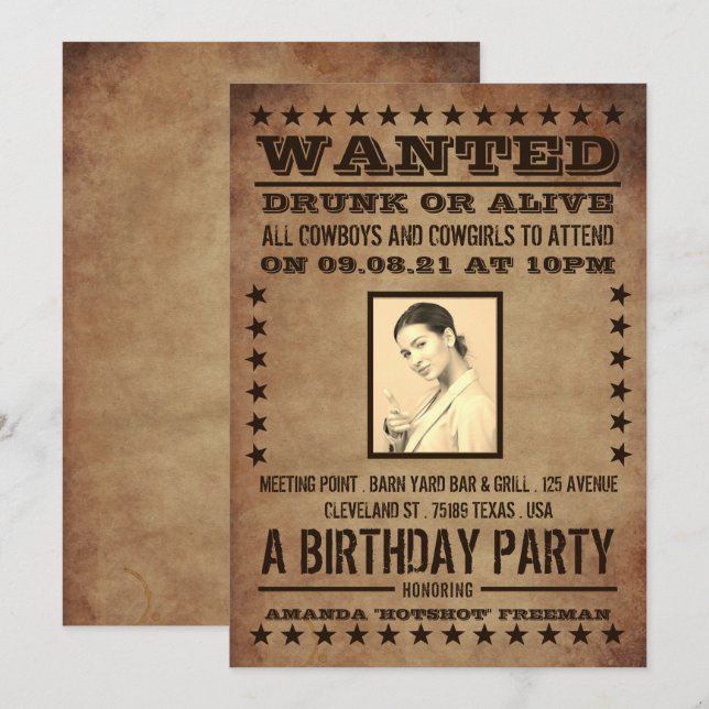 Wanted Poster, Classic Western Birthday Invitation (Front/Back)