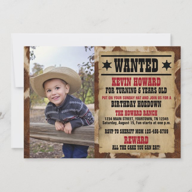 Wanted Poster Cowboy Birthday Invitation (Front)