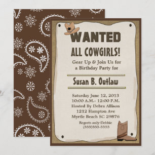 Wanted Poster Cowgirl/Cowboy Birthday Invitation
