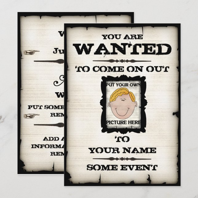 Wanted Poster Event Invitations (Front/Back)