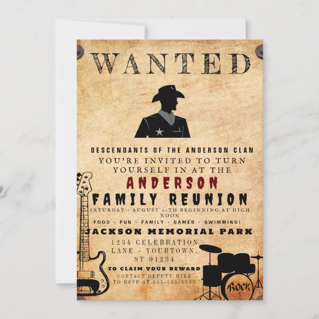 Wanted Poster Family Reunion Barbeque Invitation (Front)