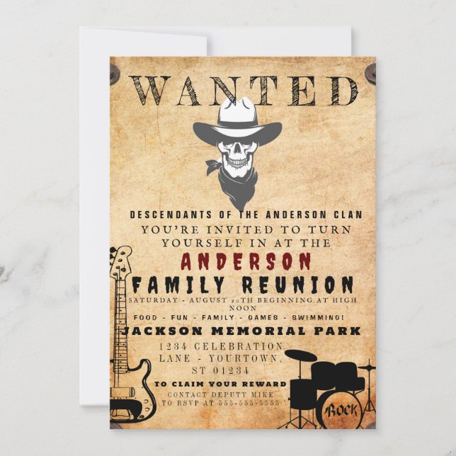 Wanted Poster Family Reunion Barbeque Invitation (Front)