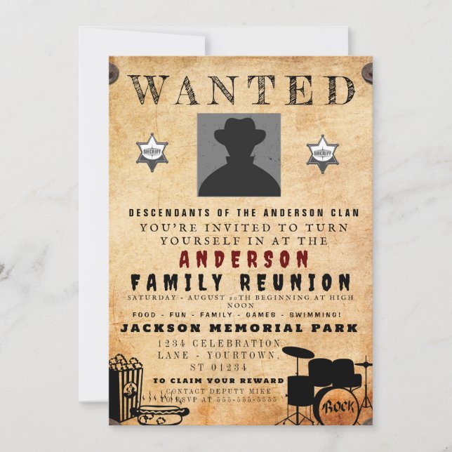Wanted Poster Family Reunion Barbeque Invitation (Front)