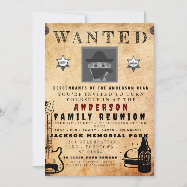 Wanted Poster Family Reunion Barbeque Invitation (Front)