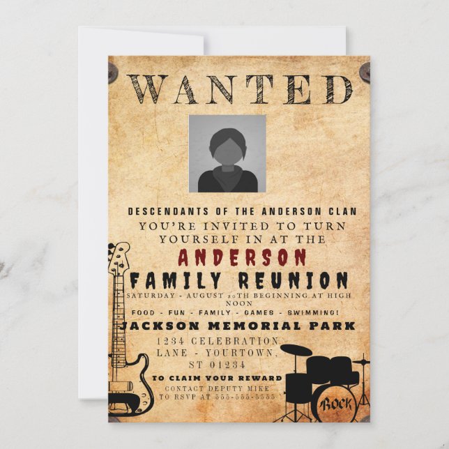 Wanted Poster Family Reunion Barbeque Invitation (Front)