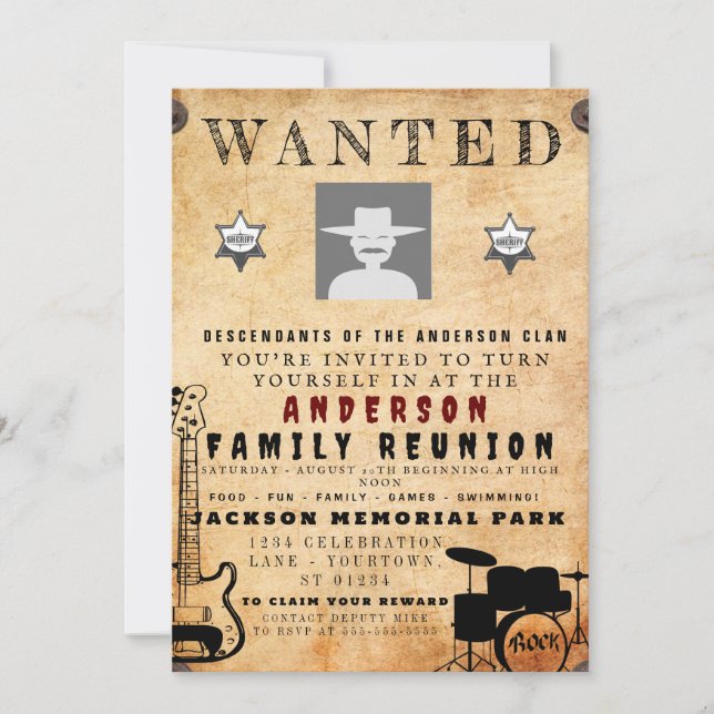 Wanted Poster Family Reunion Barbeque Invitation (Front)