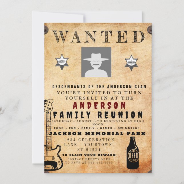 Wanted Poster Family Reunion Barbeque Invitation (Front)