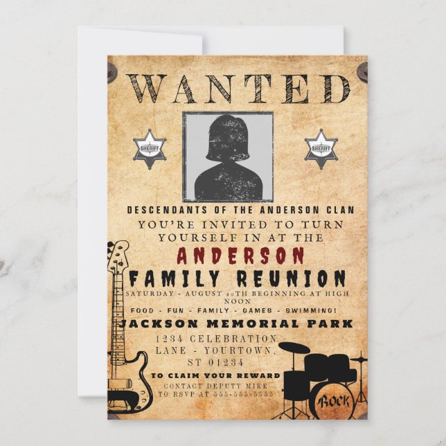 Wanted Poster Family Reunion Barbeque Invitation (Front)