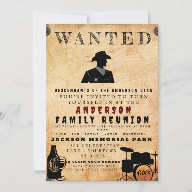 Wanted Poster Family Reunion Barbeque Invitation (Front)