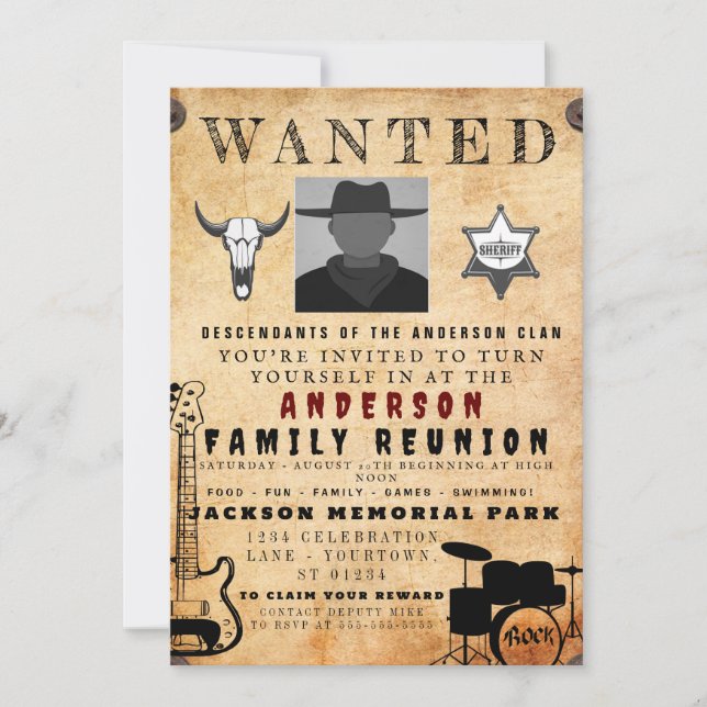 Wanted Poster Family Reunion Barbeque Invitation (Front)