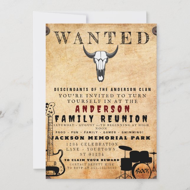 Wanted Poster Family Reunion Barbeque Invitation (Front)