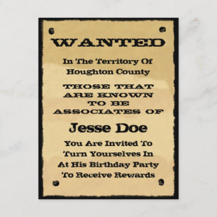 Wanted Poster Invitations Fun Western Cowboy Party