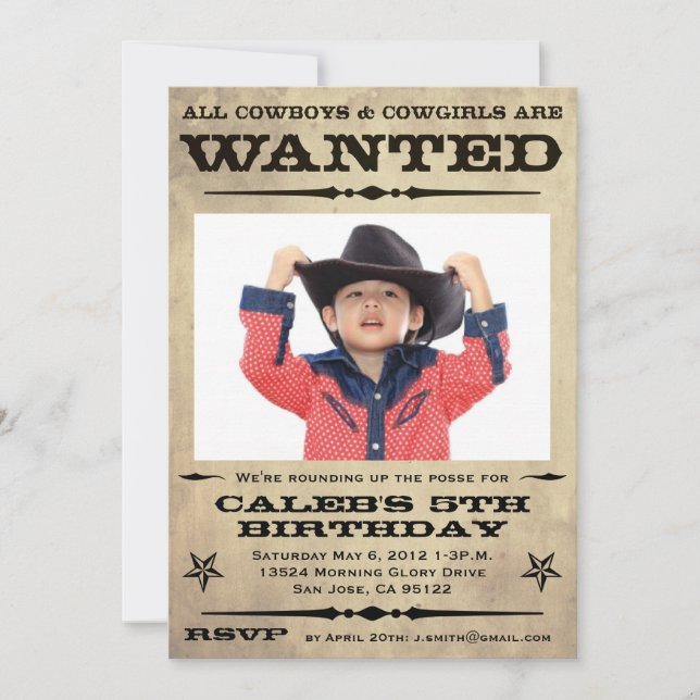 Wanted Poster Kids Party Invitation (Front)