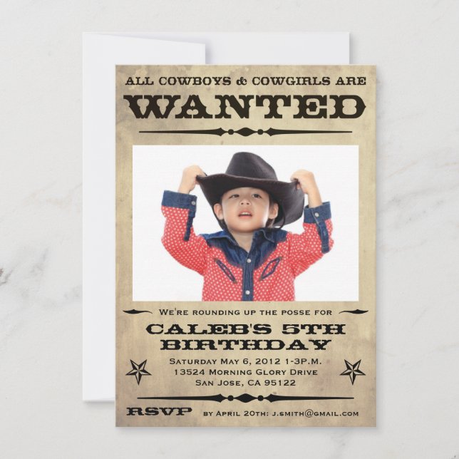 Wanted Poster Kids Party - small Invitation (Front)