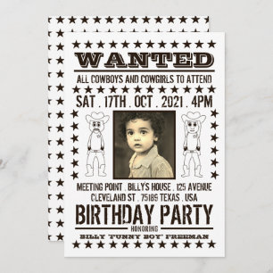 Wanted Poster, Modern Western Birthday Invitation