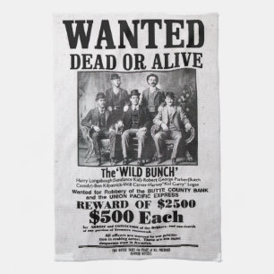 Wanted Poster of the Wild Bunch Tea Towel