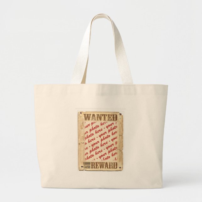 WANTED Poster Photo Frame Large Tote Bag (Front)