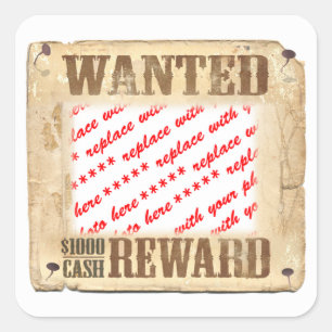 WANTED Poster Photo Frame Square Sticker