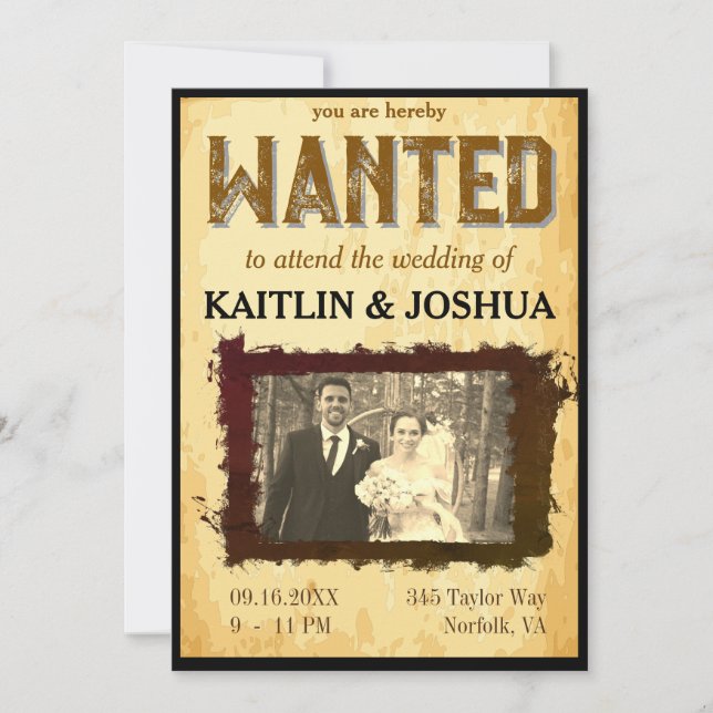 Wanted Poster 💍 Western Theme Wedding Photo Invitation (Front)