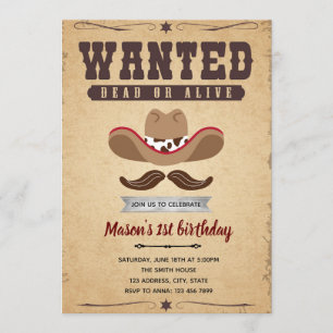Wanted rodeo birthday party theme invitation