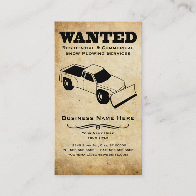 wanted : snow plough services business card (Front)