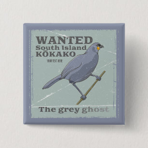 Wanted South Island Kokako 15 Cm Square Badge