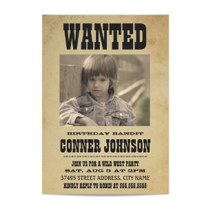 WANTED Vintage Birthday Party Invitation
