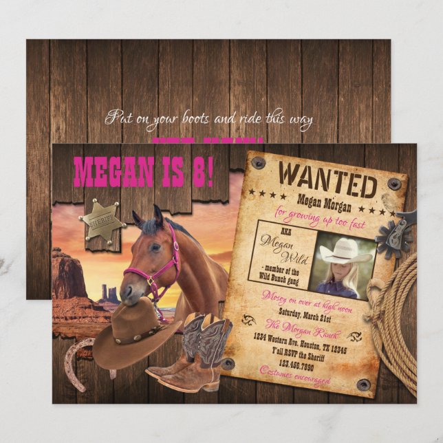 Wanted Western Cowgirl Invitation (Front/Back)