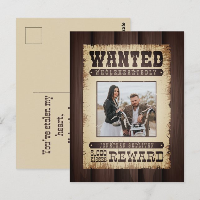 Wanted Wholeheartedly Western Poster Valentine's Postcard (Front/Back)