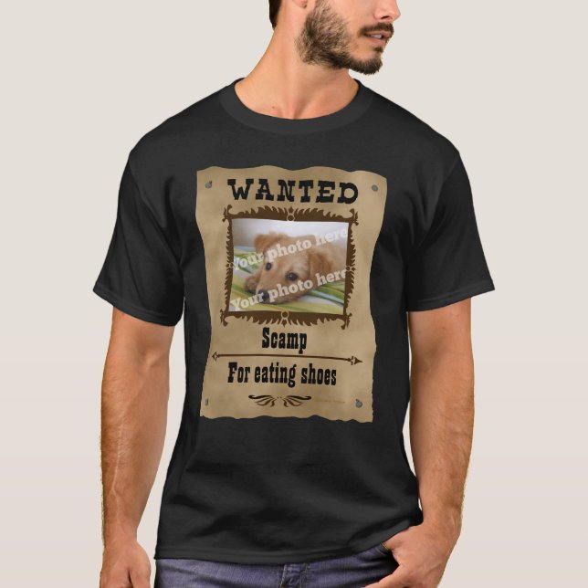 Wanted Wild West Poster Pet Custom Photo Template T-Shirt (Front)