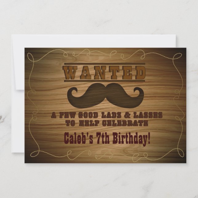 Wanted Wild Western Cowboy Moustache Invitation (Front)