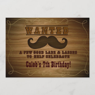 Wanted Wild Western Cowboy Moustache Invitation