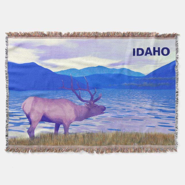 Wapiti (Elk) By The Lake Throw Blanket (Front)