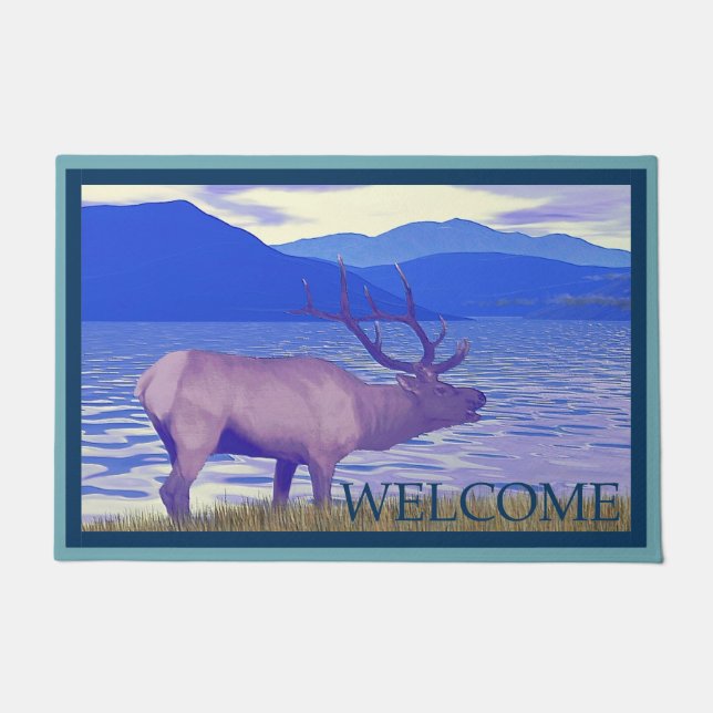 Wapiti (Elk) By The Lake  - Welcome Doormat (Front)