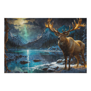 Wapiti (Elk) & Winter Lights Poster